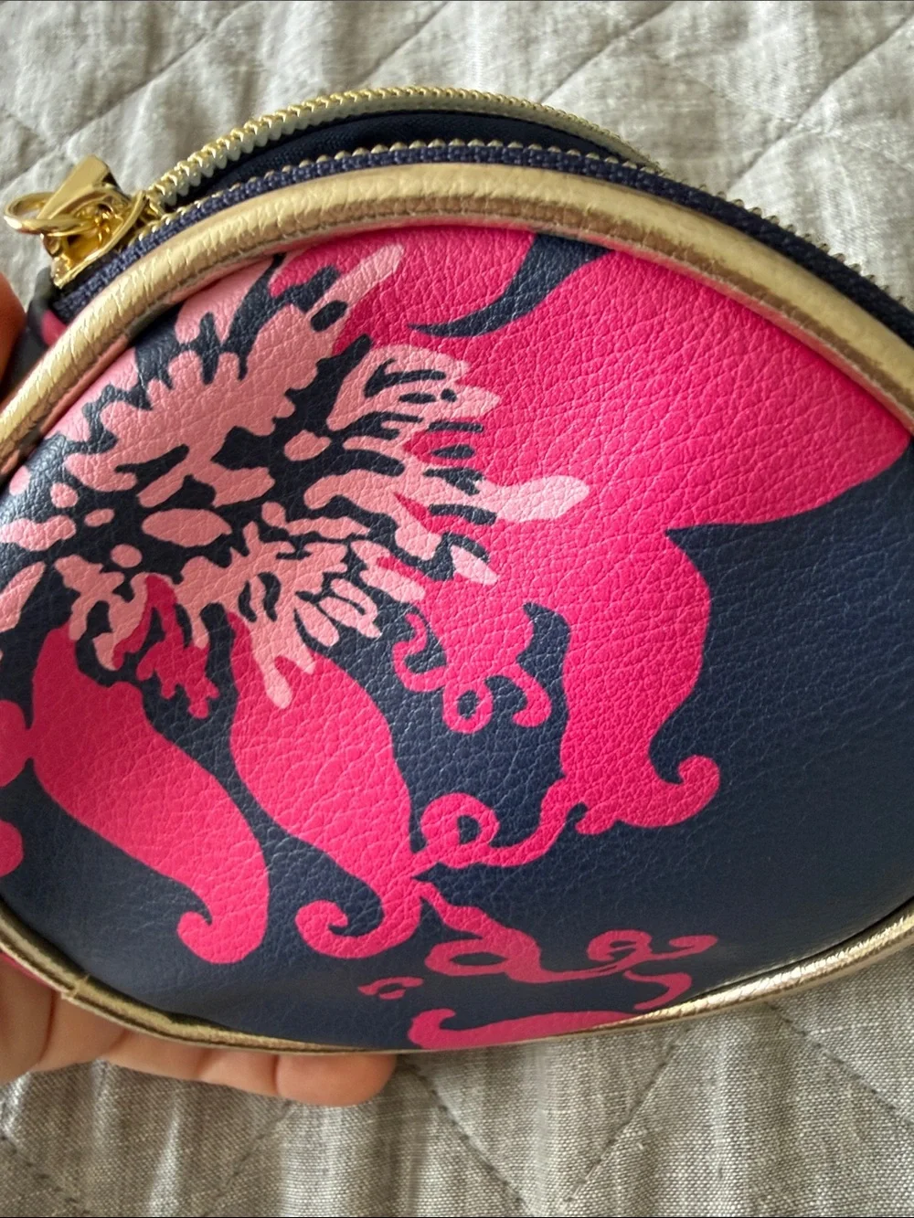 Lilly Pulitzer Navy and Hot Pink Round Floral Coin Case